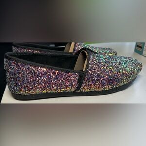 Toms Size 8 Black Chunky Glitter Alpargata Sneakers